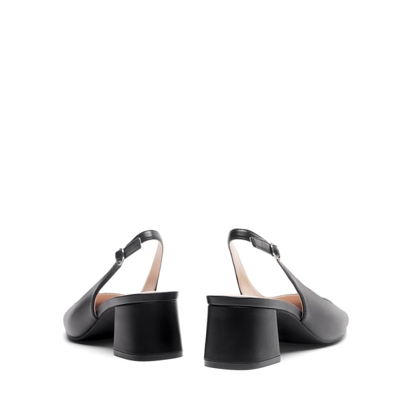 Slingback Chunky Square Toe Pumps - BLACK - 6