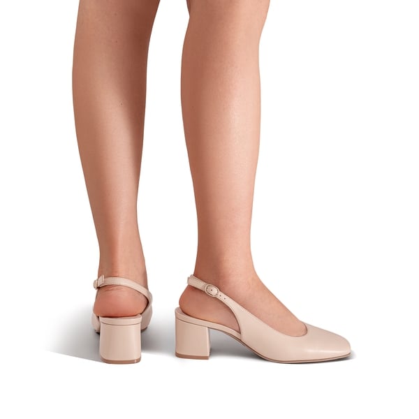 Slingback Chunky Square Toe Pumps - NUDE - 2