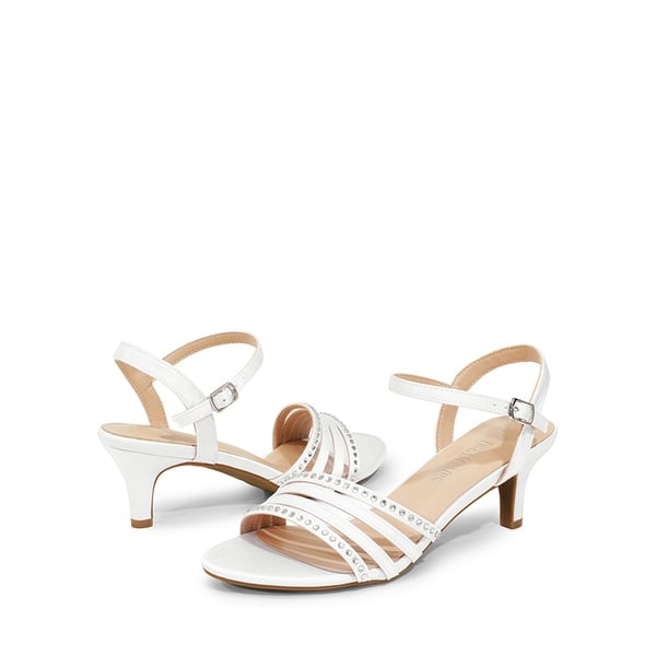 Glitter Rhinestone Low Kitten Heels - WHITE-SATIN - 5