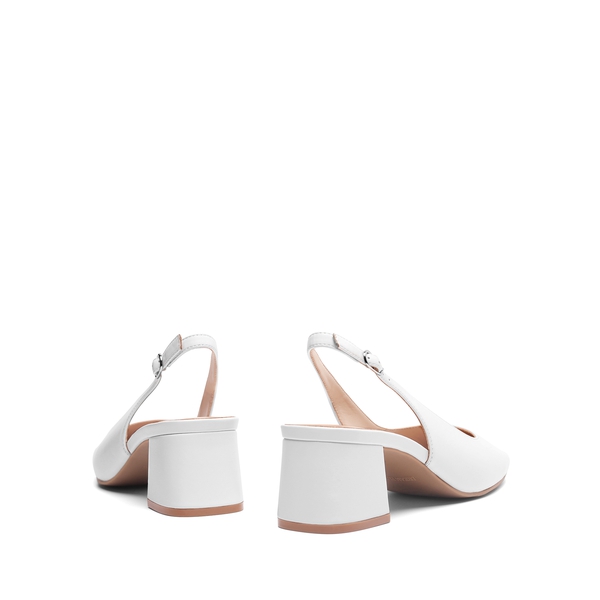 Slingback Chunky Square Toe Pumps - WHITE - 6