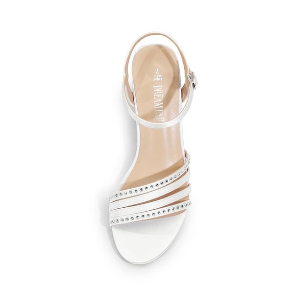 Glitter Rhinestone Low Kitten Heels - WHITE-SATIN - 4