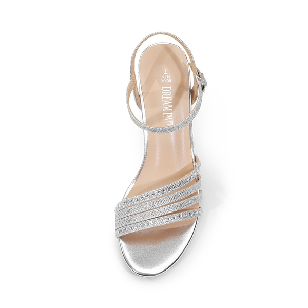 Glitter Rhinestone Low Kitten Heels - SILVER-GLITTER - 4