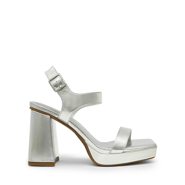 Platform Strap Chunky High Heel Sandals - SILVER-PU - 3