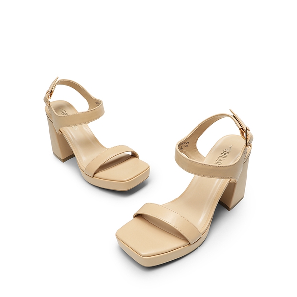 Platform Strap Chunky High Heel Sandals - NUDE-PU - 6