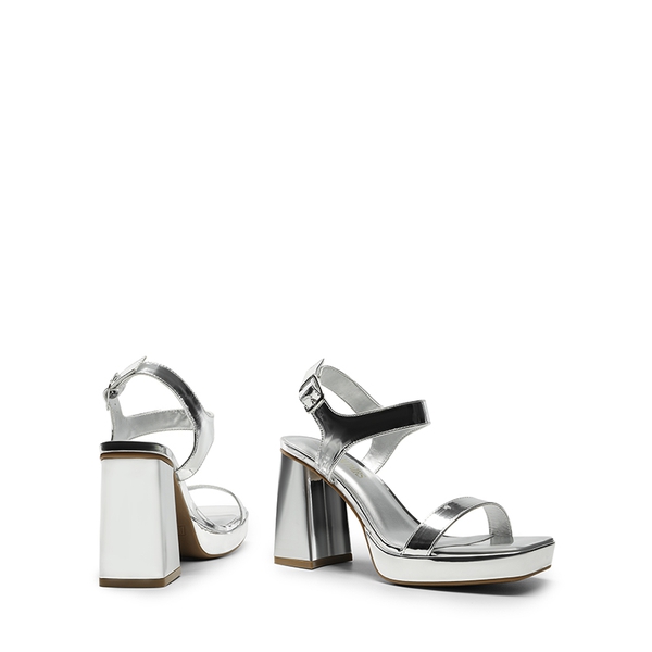 Platform Strap Chunky High Heel Sandals - SILVER-PAT - 5