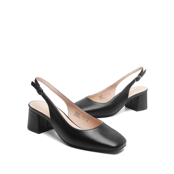 Slingback Chunky Square Toe Pumps - BLACK - 5