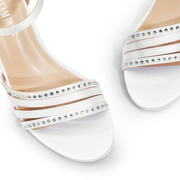 Glitter Rhinestone Low Kitten Heels - WHITE-SATIN - 6