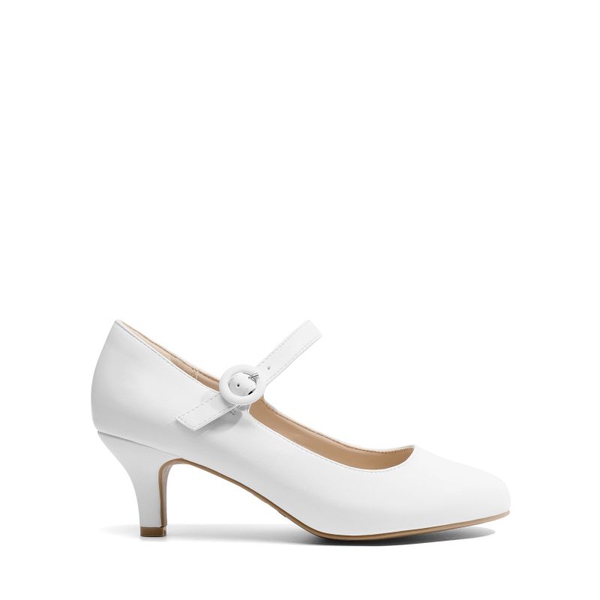 Low Kitten Heel Mary Jane Pumps - WHITE - 3