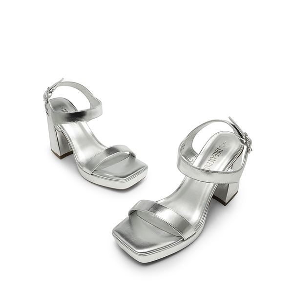 Platform Strap Chunky High Heel Sandals - SILVER-PU - 6