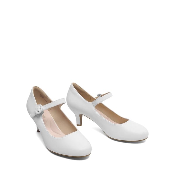 Low Kitten Heel Mary Jane Pumps - WHITE - 4