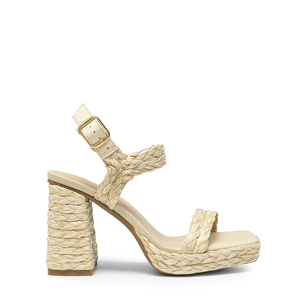 Platform Strap Chunky High Heel Sandals - NUDE-WOVEN - 3