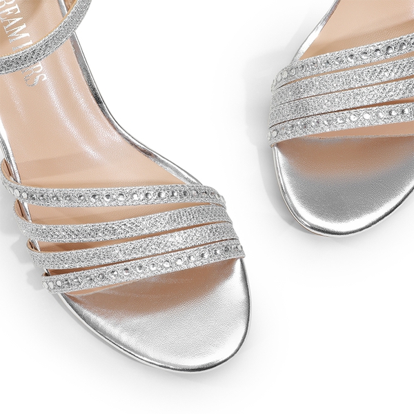 Glitter Rhinestone Low Kitten Heels - SILVER-GLITTER - 6