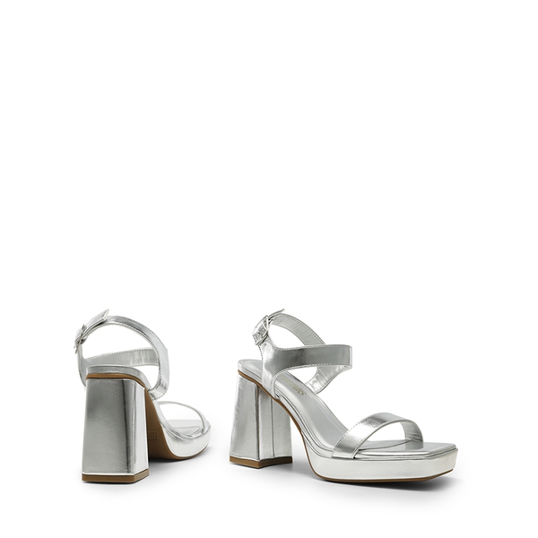 Platform Strap Chunky High Heel Sandals - SILVER-PU - 5