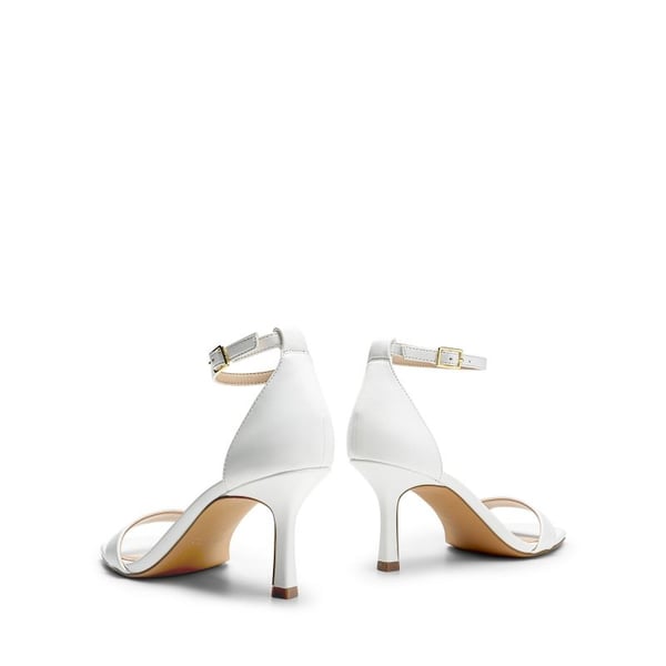 Square Toe Ankle Strap Heels - WHITE-PU - 4