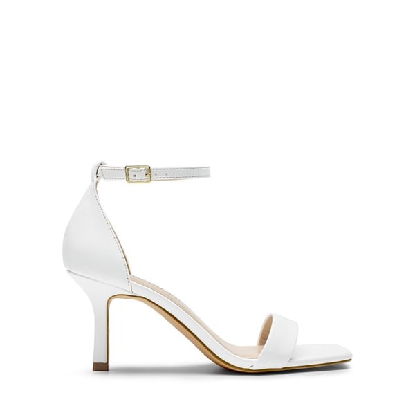 Square Toe Ankle Strap Heels - WHITE-PU - 3