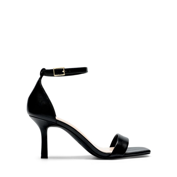 Square Toe Ankle Strap Heels - BLACK-PU - 3
