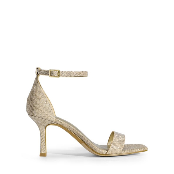 Square Toe Ankle Strap Heels - GOLD-GLITTER - 3