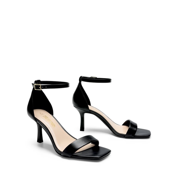 Square Toe Ankle Strap Heels - BLACK-PU - 5