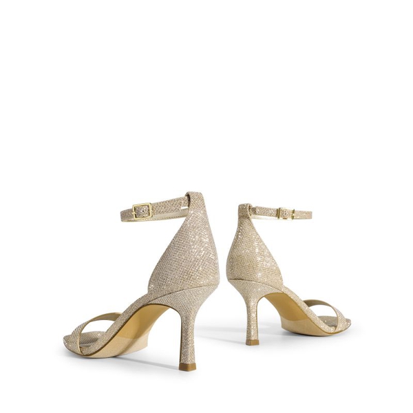 Square Toe Ankle Strap Heels - GOLD-GLITTER - 4