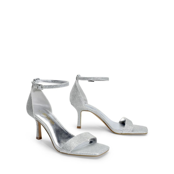 Square Toe Ankle Strap Heels - SILVER-GLITTER - 5