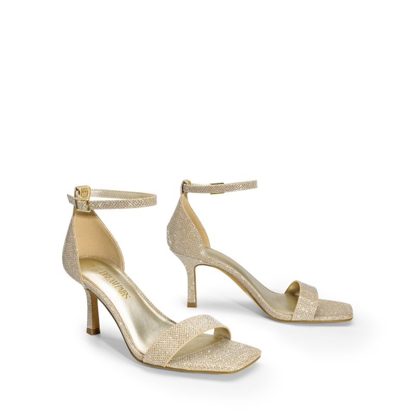 Square Toe Ankle Strap Heels - GOLD-GLITTER - 5