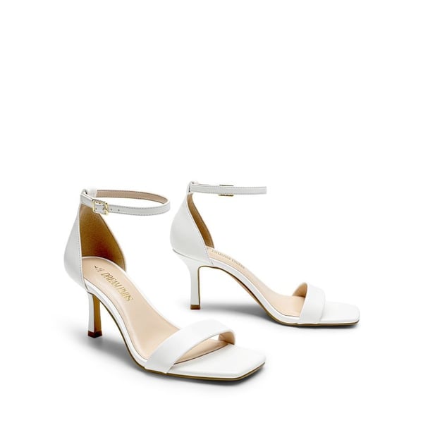 Square Toe Ankle Strap Heels - WHITE-PU - 5