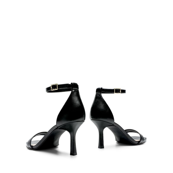 Square Toe Ankle Strap Heels - BLACK-PU - 4