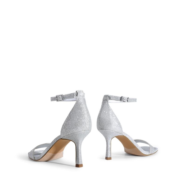Square Toe Ankle Strap Heels - SILVER-GLITTER - 4