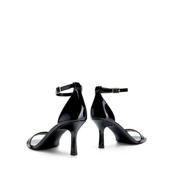 Square Toe Ankle Strap Heels - BLACK-PAT - 4