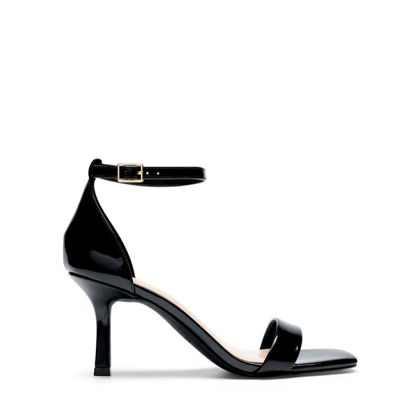 Square Toe Ankle Strap Heels - BLACK-PAT - 3
