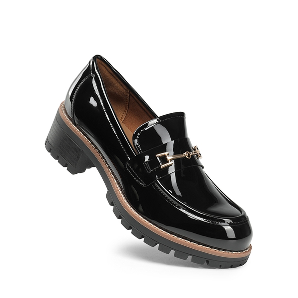 Lug Sole Slip-On Chunky Loafers - BLACK-PAT - 4