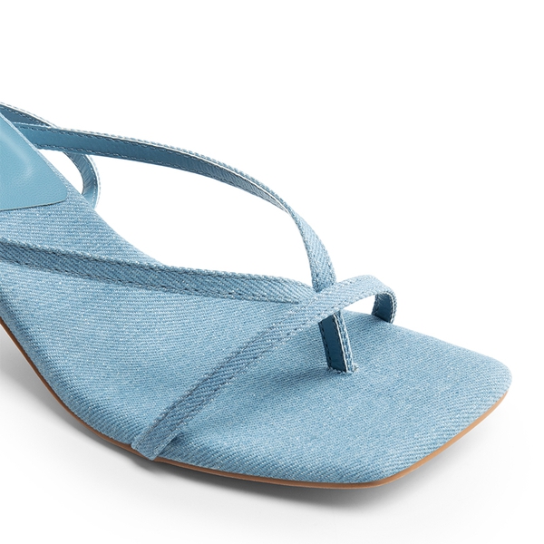 Square Toe Strappy Kitten Heels - DENIM BLUE - 6