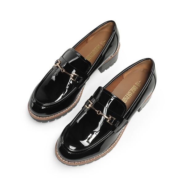 Lug Sole Slip-On Chunky Loafers - BLACK-PAT - 6