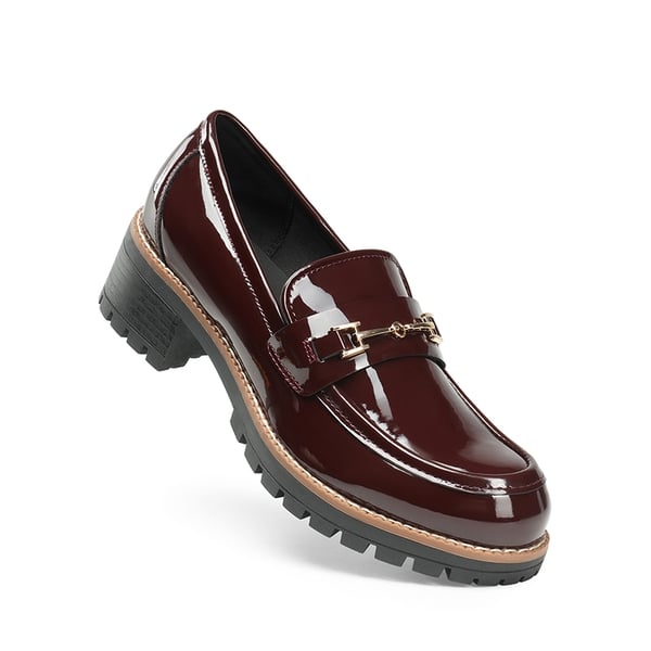 Lug Sole Slip-On Chunky Loafers - BURGUNDY-PAT - 4