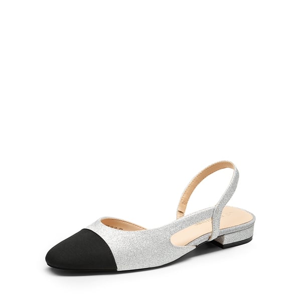 Slingback Cap Toe Flats - SILVER-GLITTER -  0