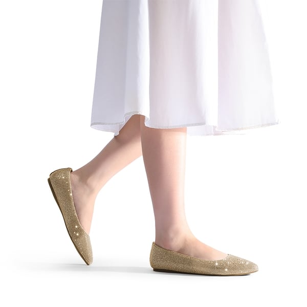 Pointed Toe Ballet Slip On Flats - GOLD-RHINESTONE - 1