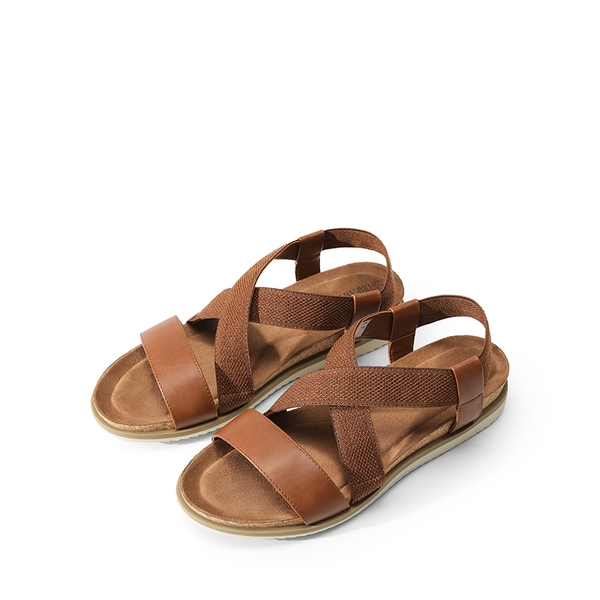 Cushioned Footbed Elastic Strap Sandals - BROWN-PU - 7