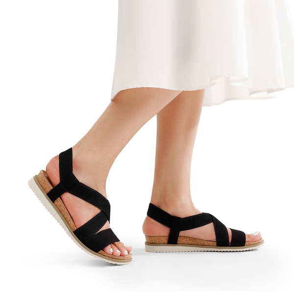 Cushioned Footbed Elastic Strap Sandals - BLACK-SUEDE - 2