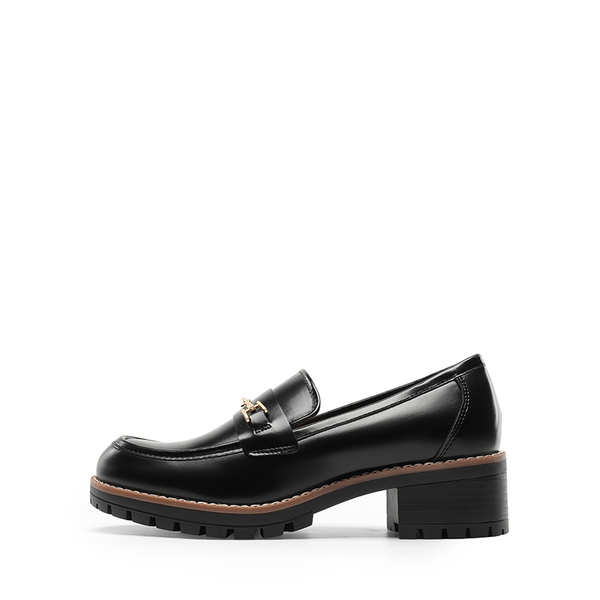 Lug Sole Slip-On Chunky Loafers - BLACK-PU - 3