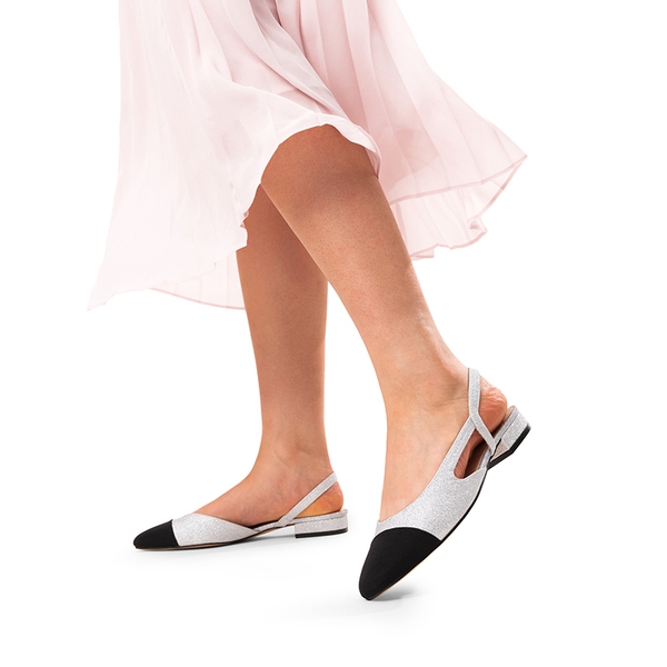 Slingback Cap Toe Flats - SILVER-GLITTER - 2