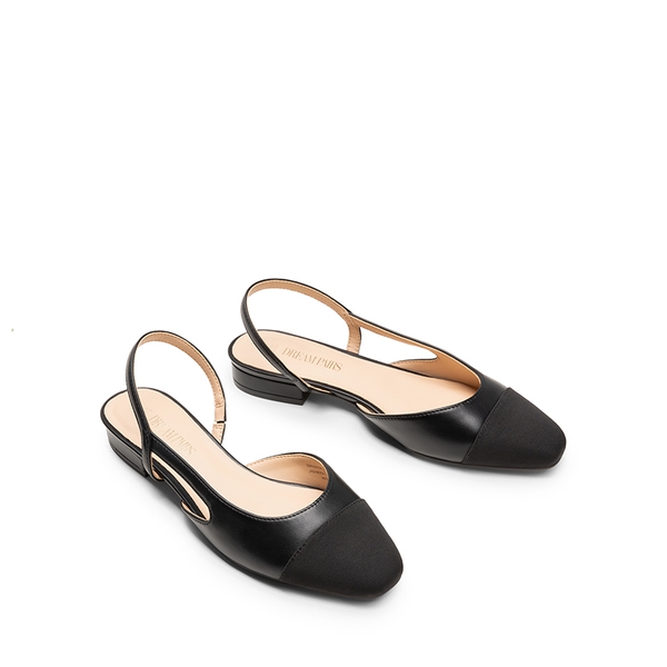 Slingback Cap Toe Flats - BLACK - 4