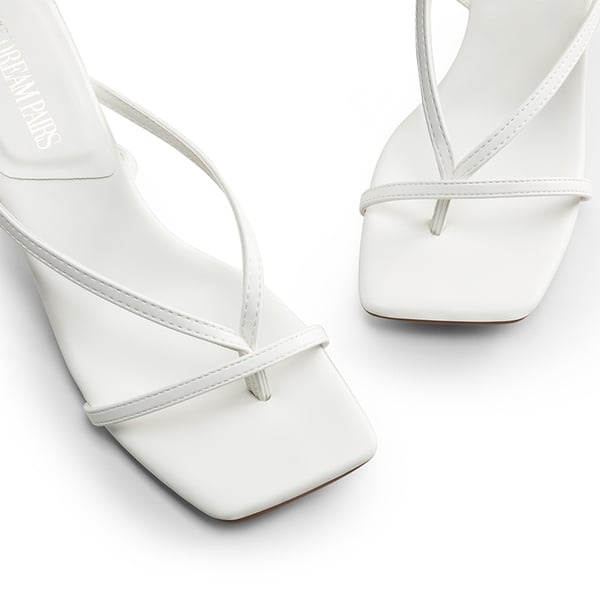 Square Toe Strappy Kitten Heels - WHITE-PU - 5