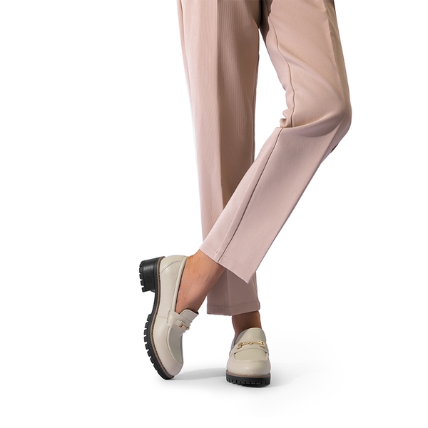 Lug Sole Slip-On Chunky Loafers - BEIGE-PU - 2