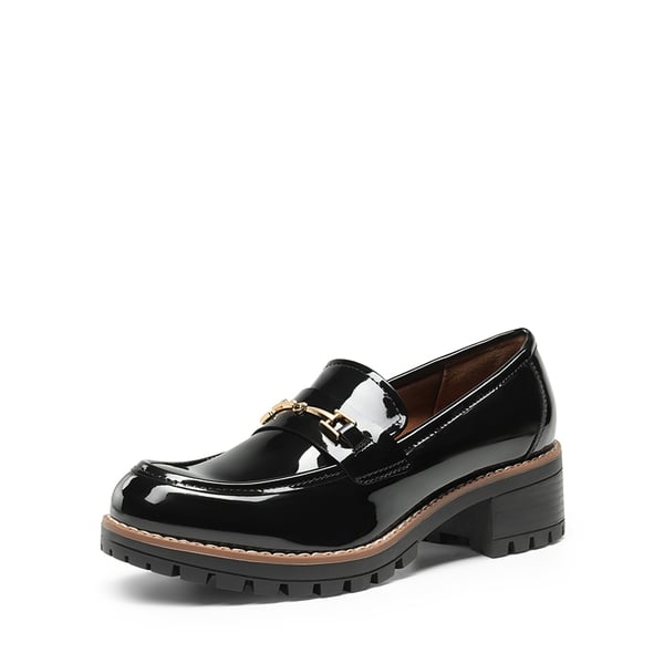Lug Sole Slip-On Chunky Loafers - BLACK-PAT -  0