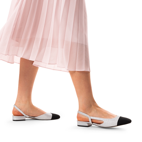 Slingback Cap Toe Flats - SILVER-GLITTER - 1
