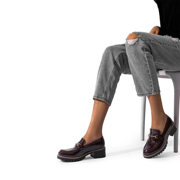 Lug Sole Slip-On Chunky Loafers - BURGUNDY-PAT - 1