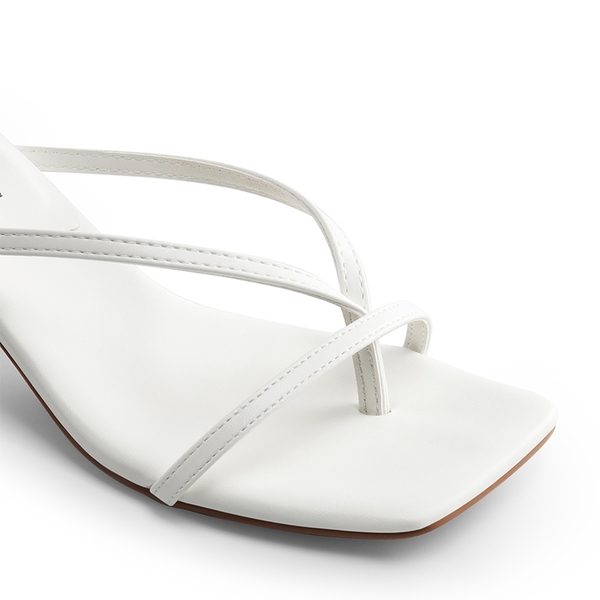 Square Toe Strappy Kitten Heels - WHITE-PU - 6