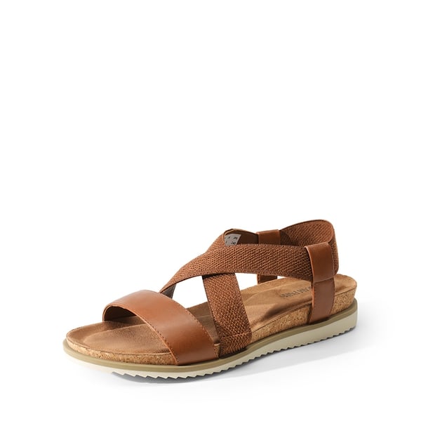 Cushioned Footbed Elastic Strap Sandals - BROWN-PU -  0