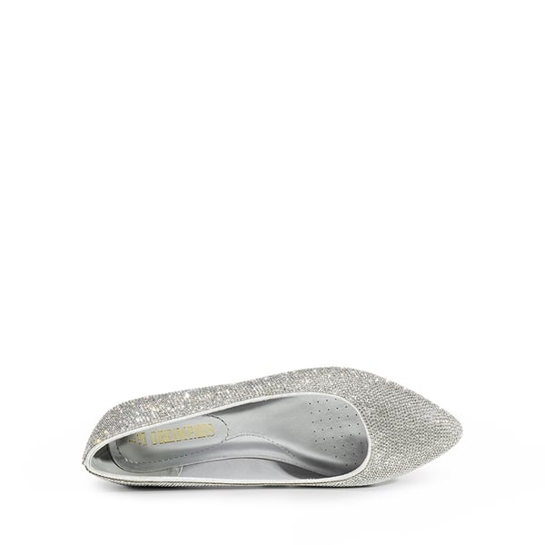 Pointed Toe Ballet Slip On Flats - SILVER-RHINESTONE - 4