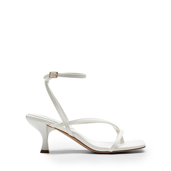 Square Toe Strappy Kitten Heels - WHITE-PU - 3